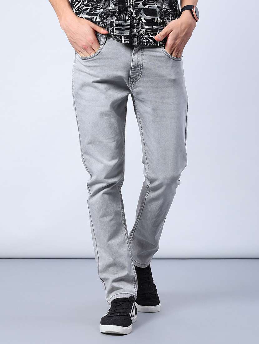 men washed mid rise full length jeans