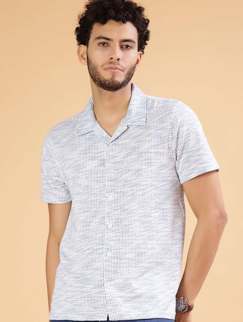 men self design short sleeve regular fit casual shirt