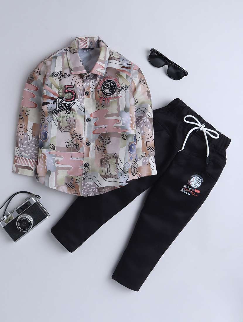 boys printed shirt and trouser set