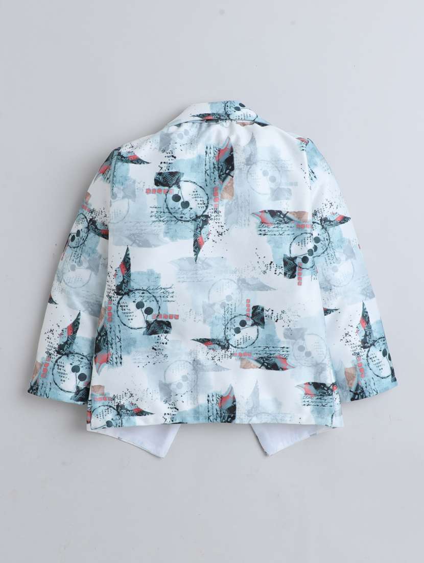 boys solid shirt and trouser with printed blazer set - 21964330 -  Standard Image - 3