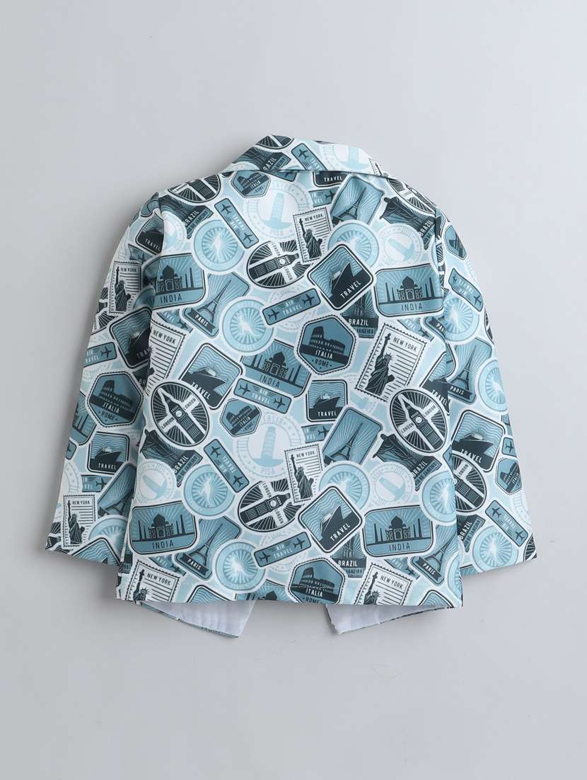 boys printed  t-shirt and trouser with blazer set - 21964335 -  Standard Image - 3