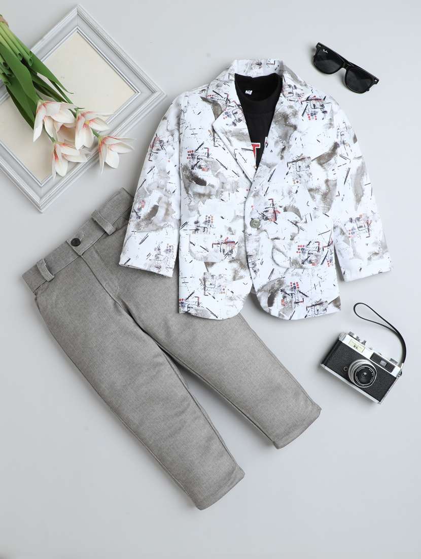 boys printed  t-shirt and trouser with blazer set