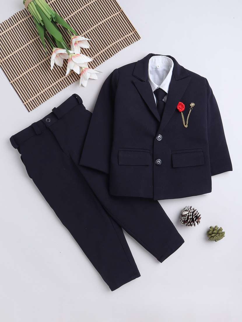 boys solid blazer and trouser set