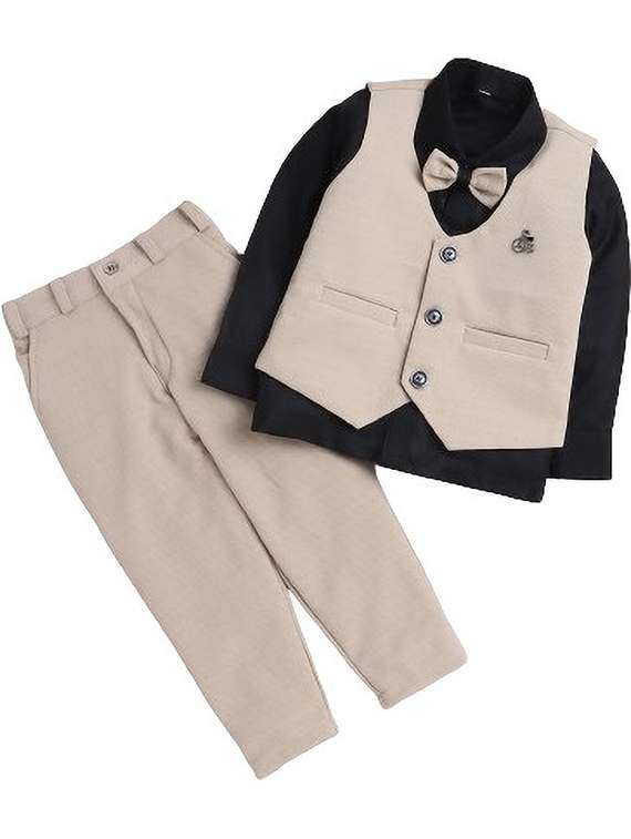 boys solid shirt and trouser with waistcoat set - 21964424 -  Zoom Image - 0