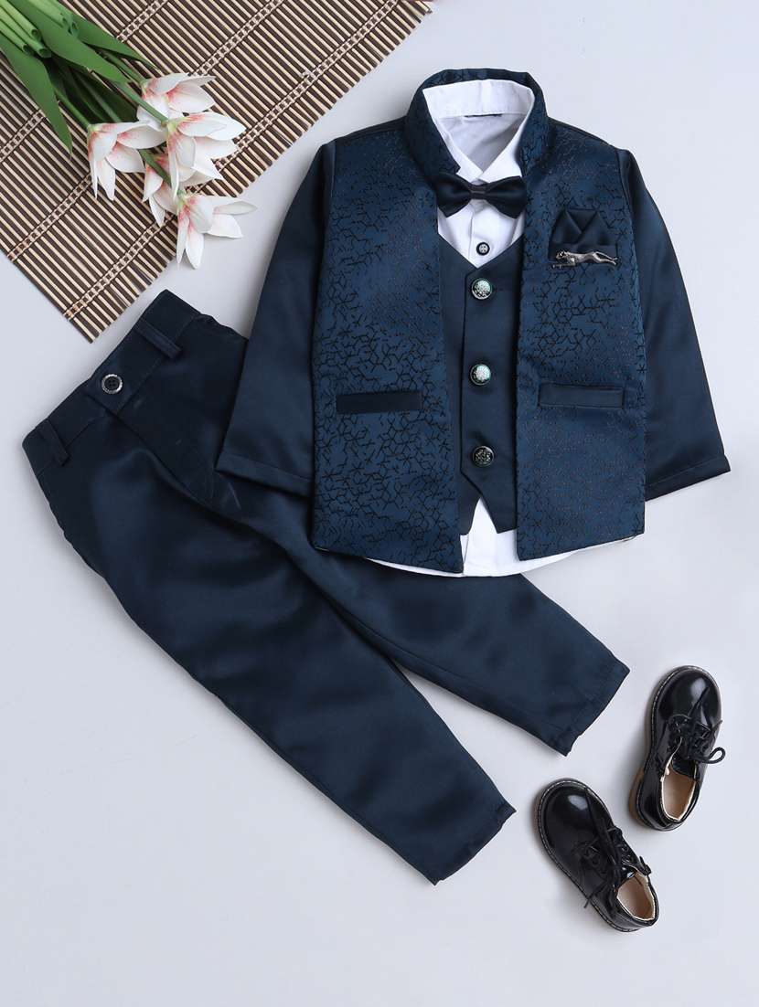 boys solid shirt and trouser with self designed blazer set - 21964430 -  Zoom Image - 0