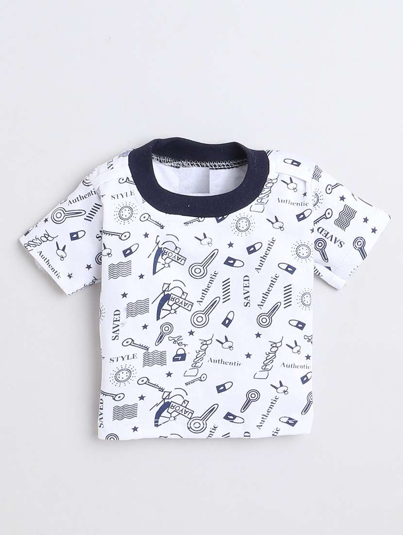 boys white printed short sleeve t-shirt