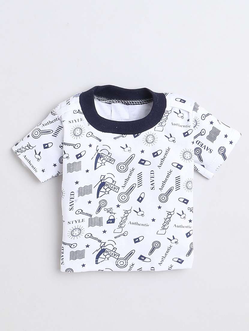 boys white printed short sleeve t-shirt