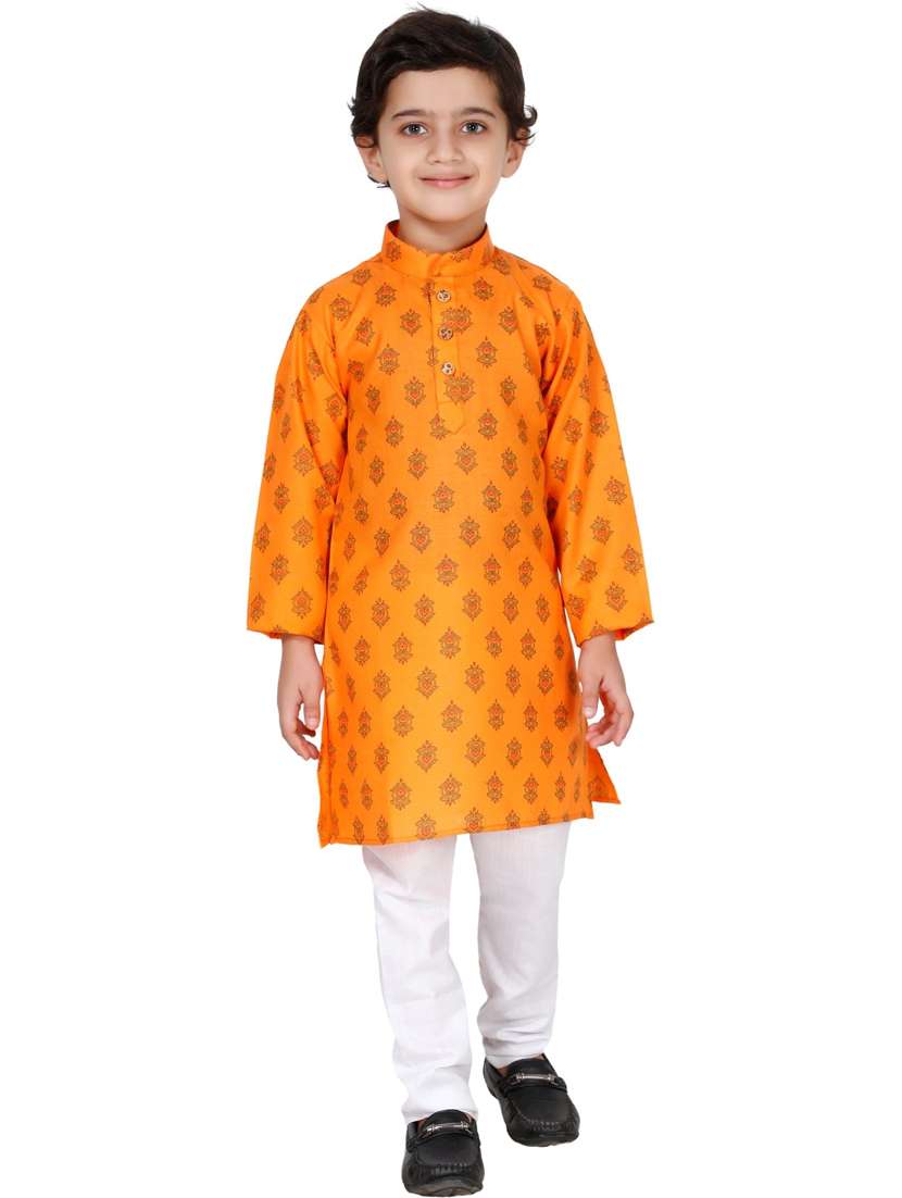 boys printed long sleeve kurta and pyjama set