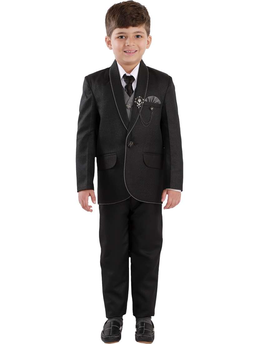 boys solid long sleeve three-piece suit set