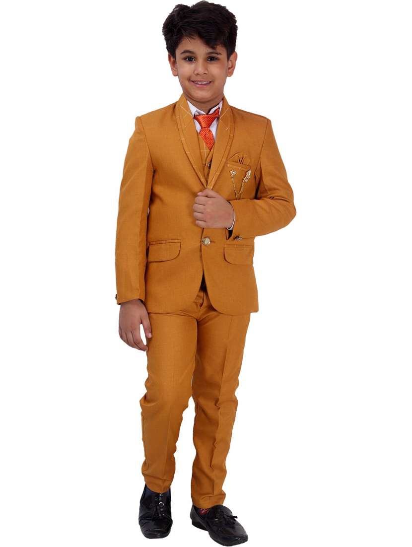 boys solid long sleeve three-piece suit set