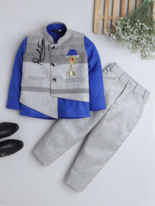 boys printed shirt and trouser with waistcoat set