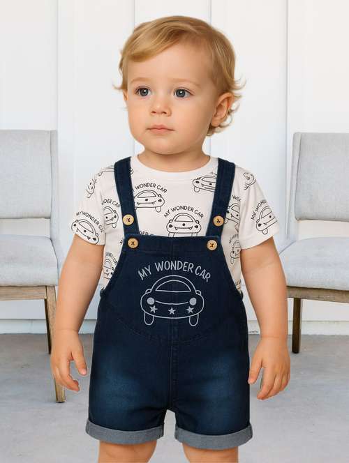 boys printed t-shirt and denim dungree