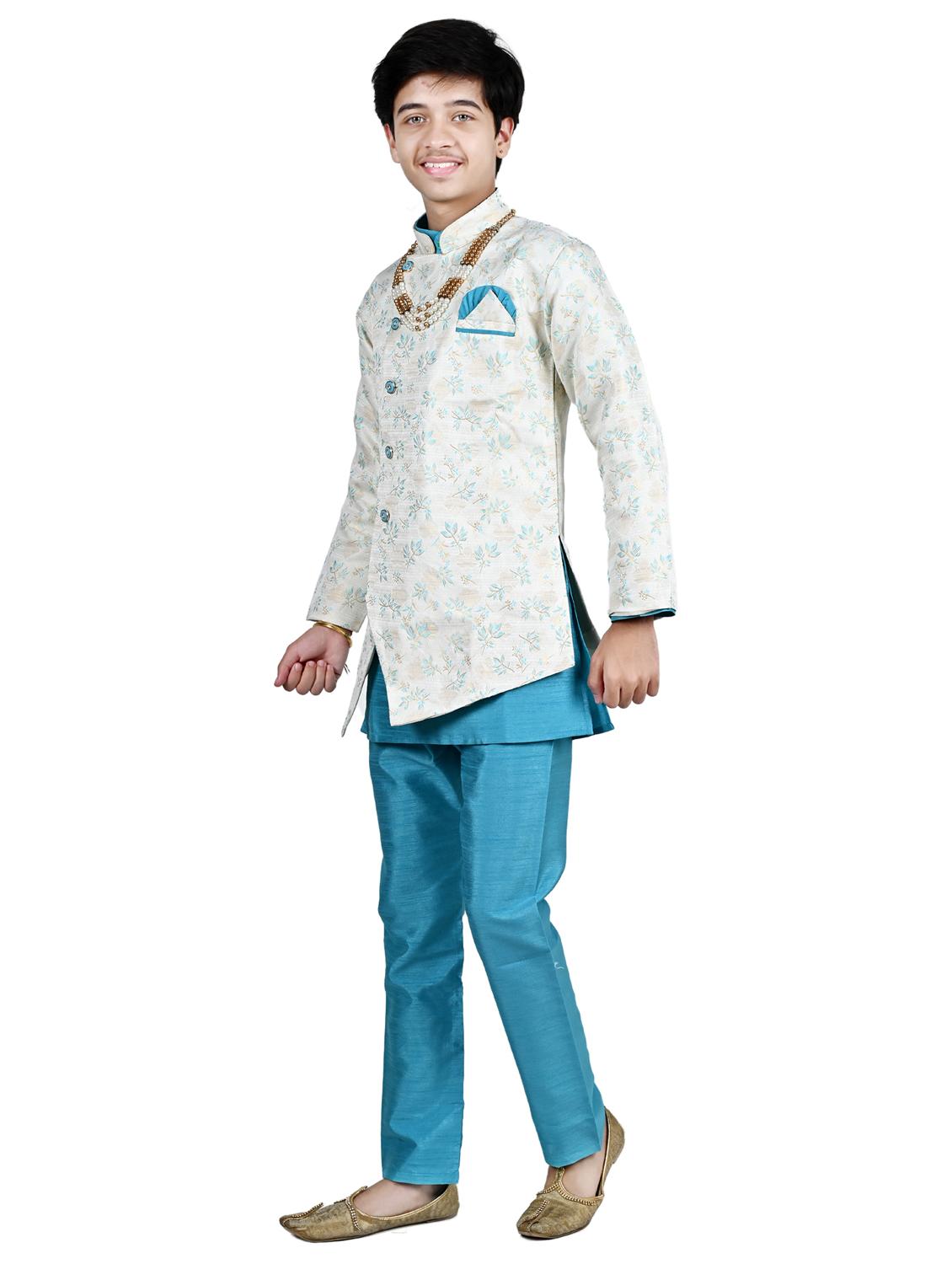 boys printed sherwani with pant set - 21964780 - Standard Image - 3