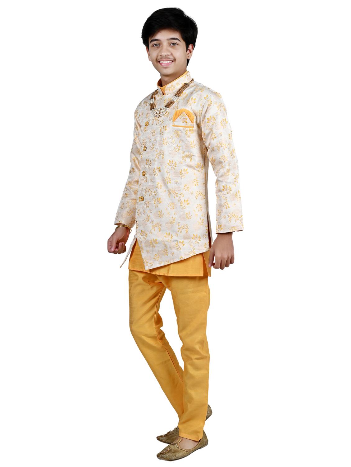boys floral print sherwani with pant set - 21964782 - Standard Image - 3