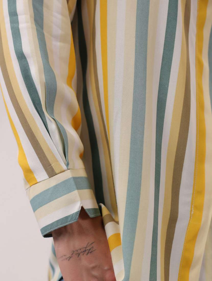 women cream striped collared long sleeve shirt - 21964794 -  Standard Image - 3