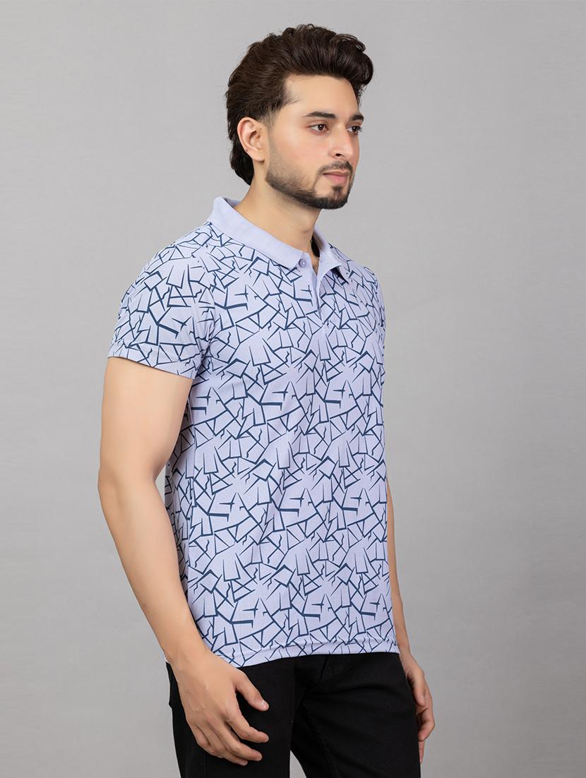 men printed short sleeve slim fit polo t-shirt