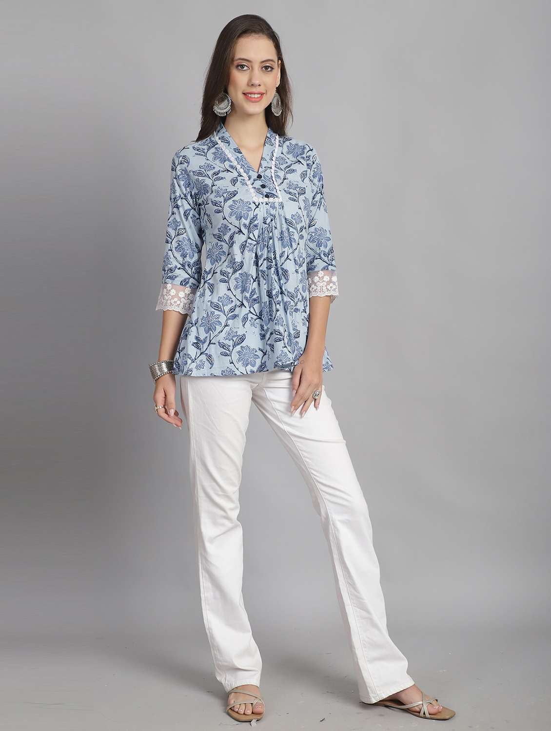 women three quarter sleeve a-line ethnic top