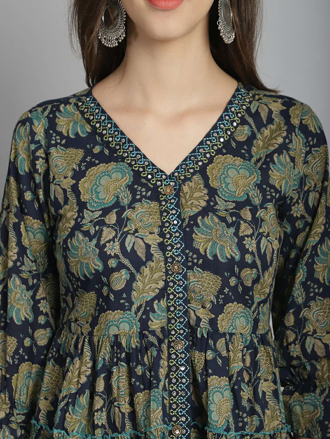 women three quarter sleeve a-line ethnic top - 21964838 -  Standard Image - 3