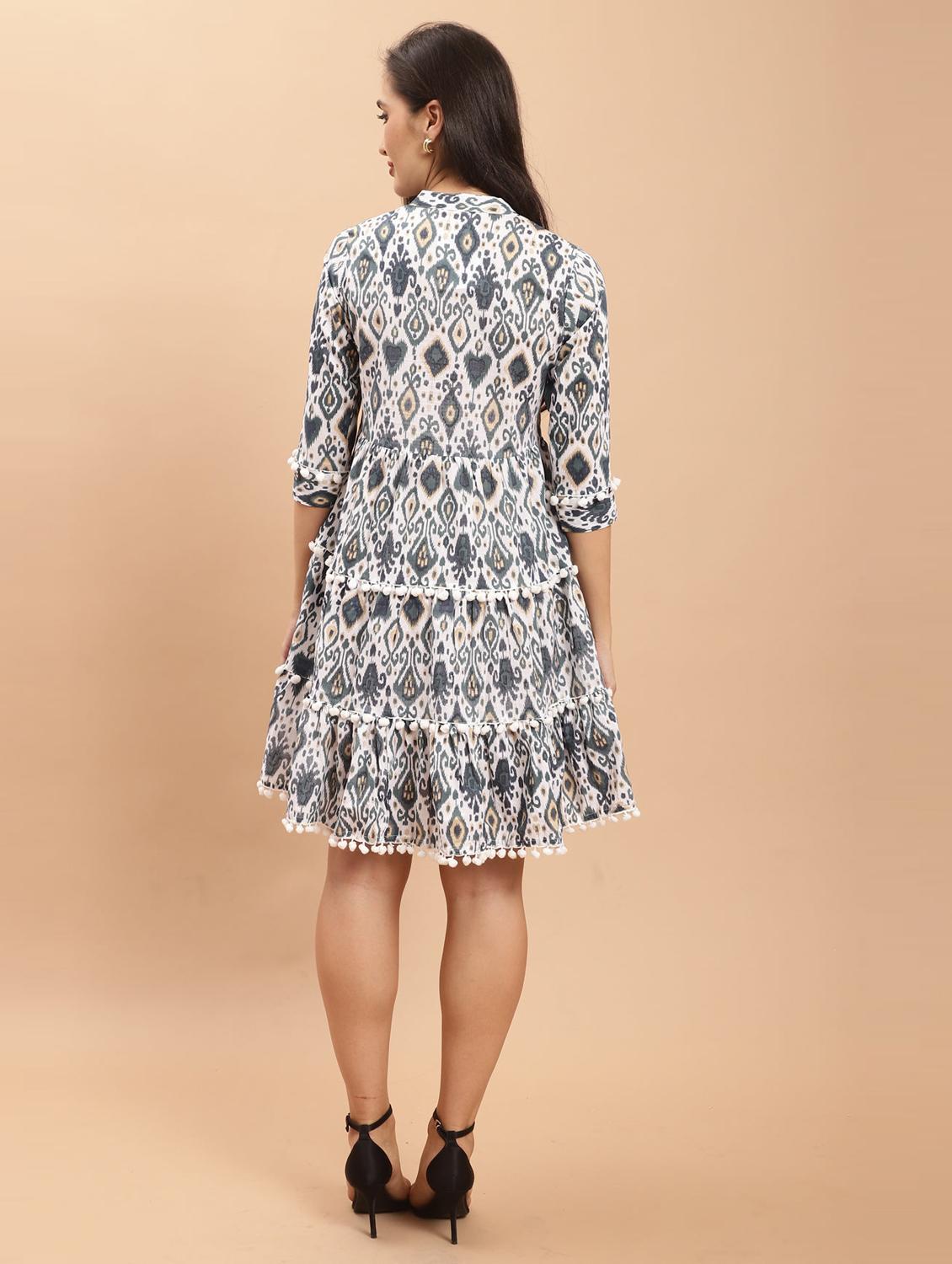 women white printed mandarin neck tiered dress - 21964853 - Standard Image - 3