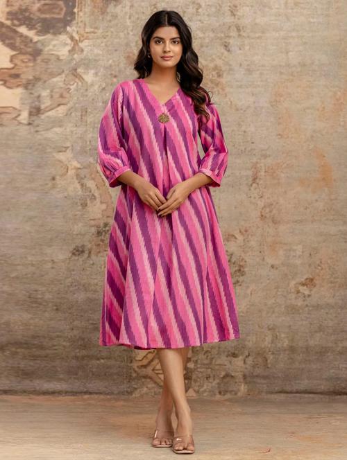 women three quarter sleeve a-line ethnic dress - 21964989 - Standard Image - 0