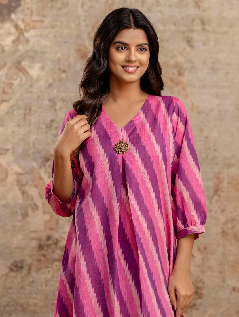 women three quarter sleeve a-line ethnic dress - 21964989 - Standard Image - 3