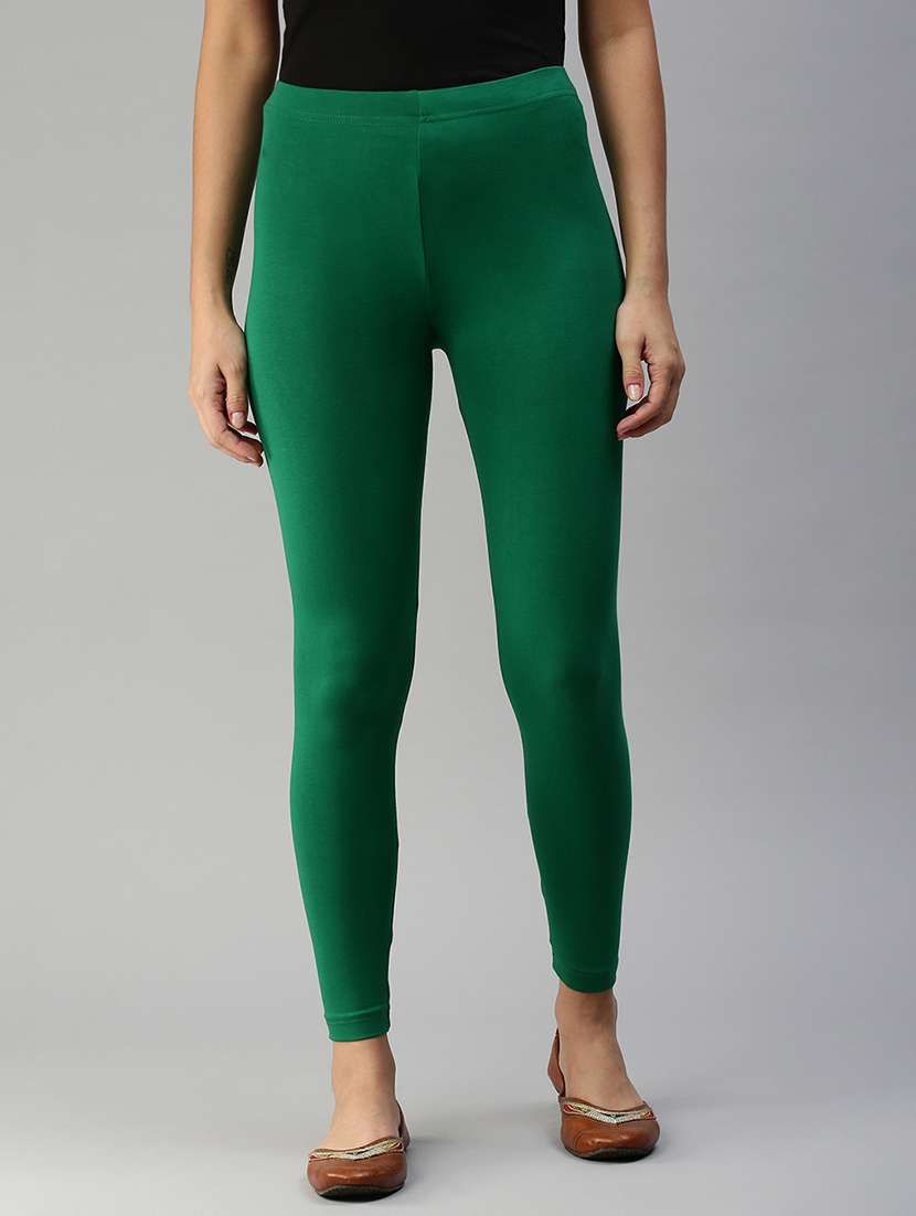 women solid mid rise ankle length legging