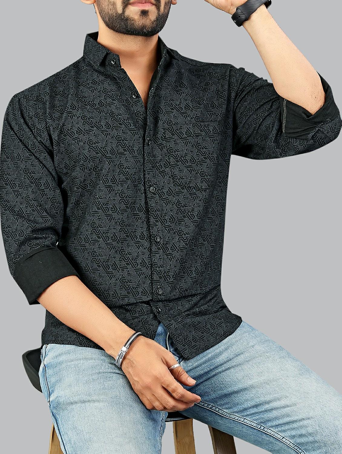 men printed long sleeve regular fit casual shirt - 21965108 - Standard Image - 5