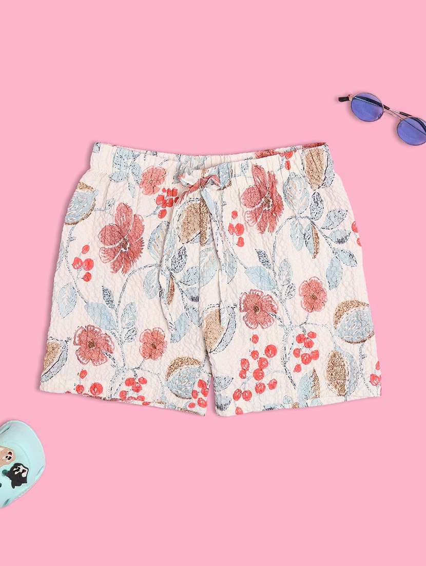 girls floral print mid rise shorts