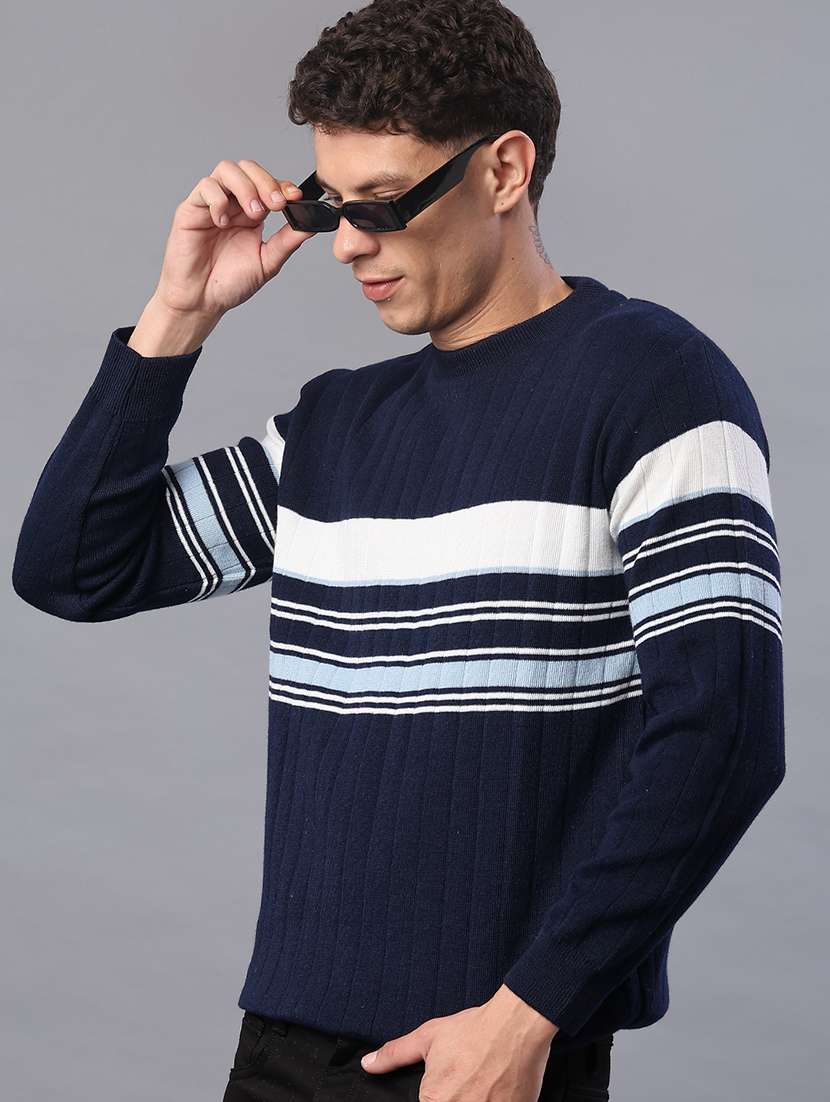 men striped long sleeve regular fit pullover 