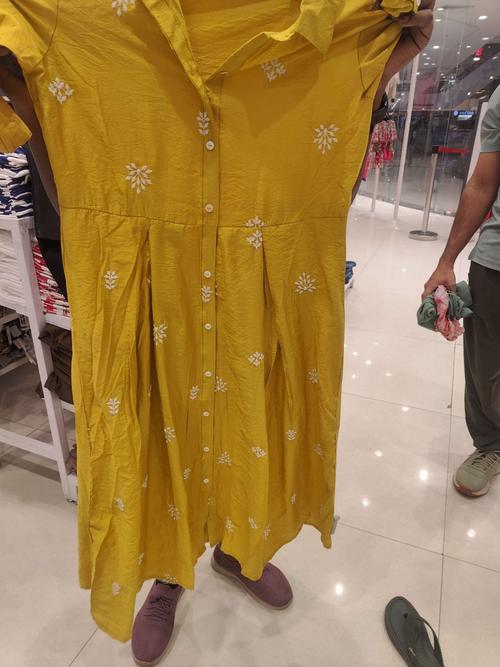 yellow poly viscose ethnic dress - 21965376 - Standard Image - 0