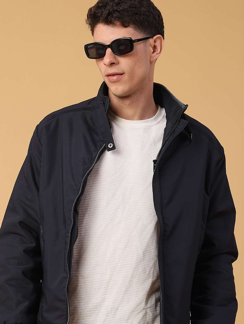 men solid long sleeve quilted jacket