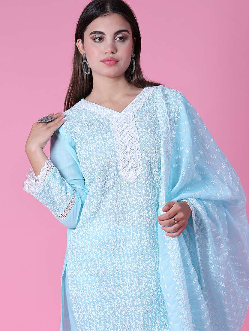 women three quarter sleeve kurta pant with dupatta set - 21965518 -  Standard Image - 3