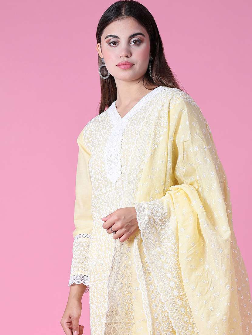 women three quarter sleeve kurta pant with dupatta set - 21965519 -  Standard Image - 3