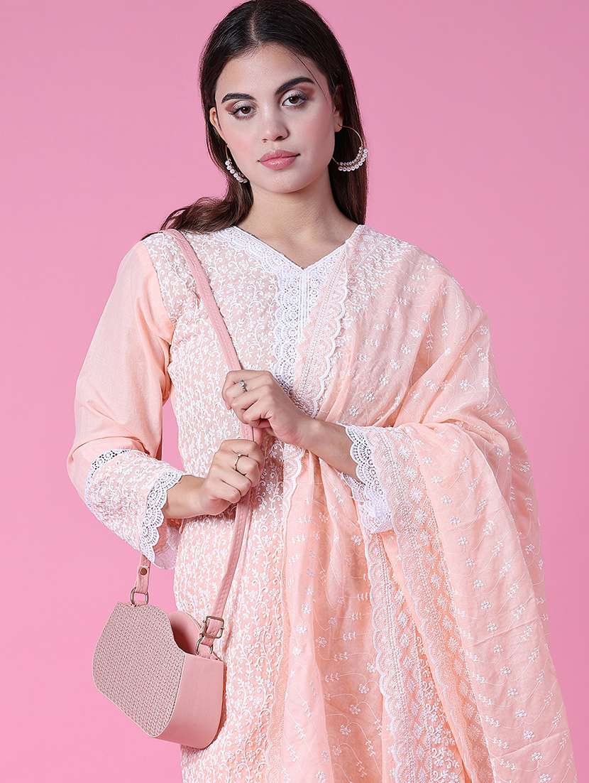 women three quarter sleeve kurta pant with dupatta set - 21965520 -  Standard Image - 3