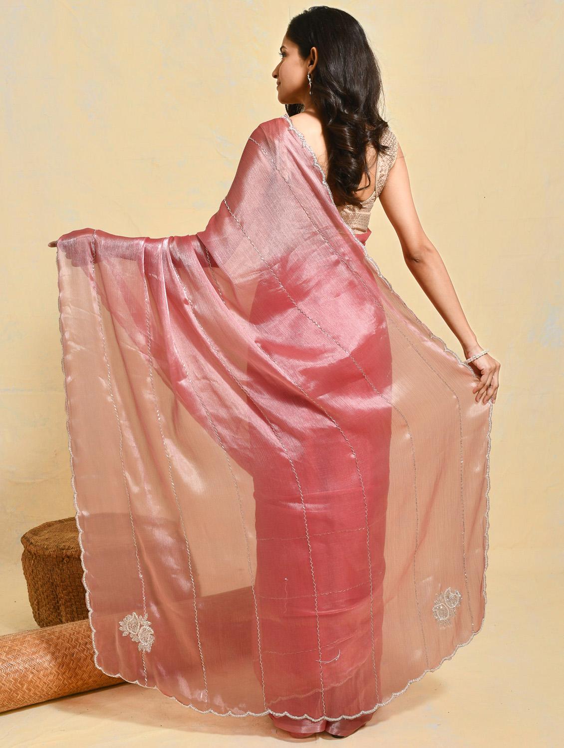 women solid with work embellished saree with blouse - 21965522 - Standard Image - 3
