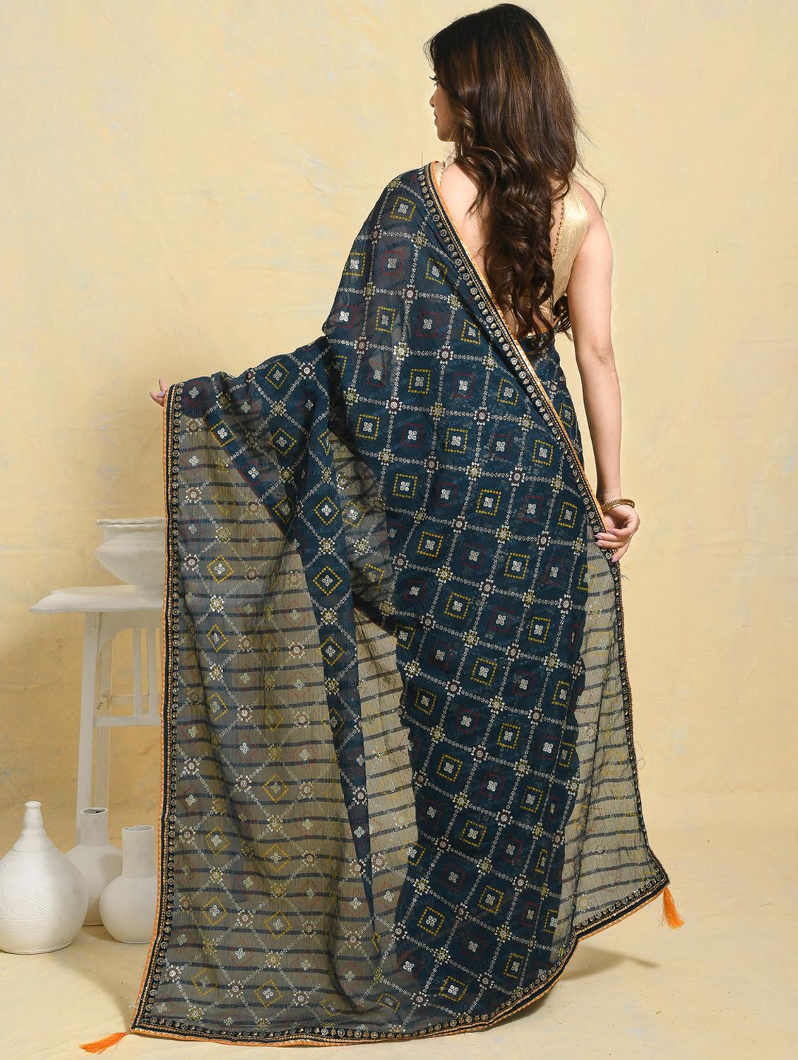 women printed casual wear saree with blouse - 21965532 - Standard Image - 3
