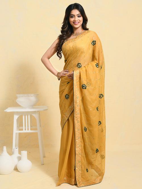 women solid with work embroidered saree with blouse - 21965547 -  Standard Image - 0
