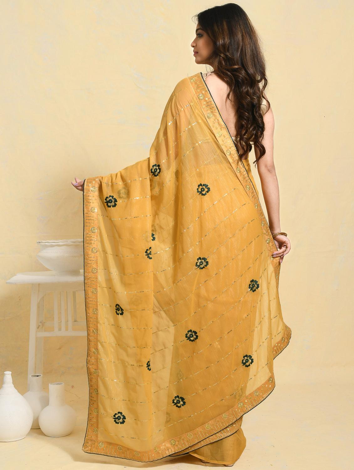 women solid with work embroidered saree with blouse - 21965547 - Standard Image - 3
