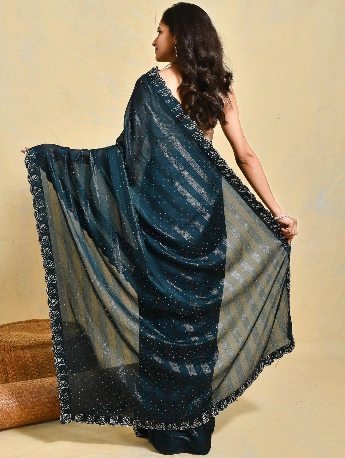 women striped embellished saree with blouse - 21965548 - Standard Image - 3