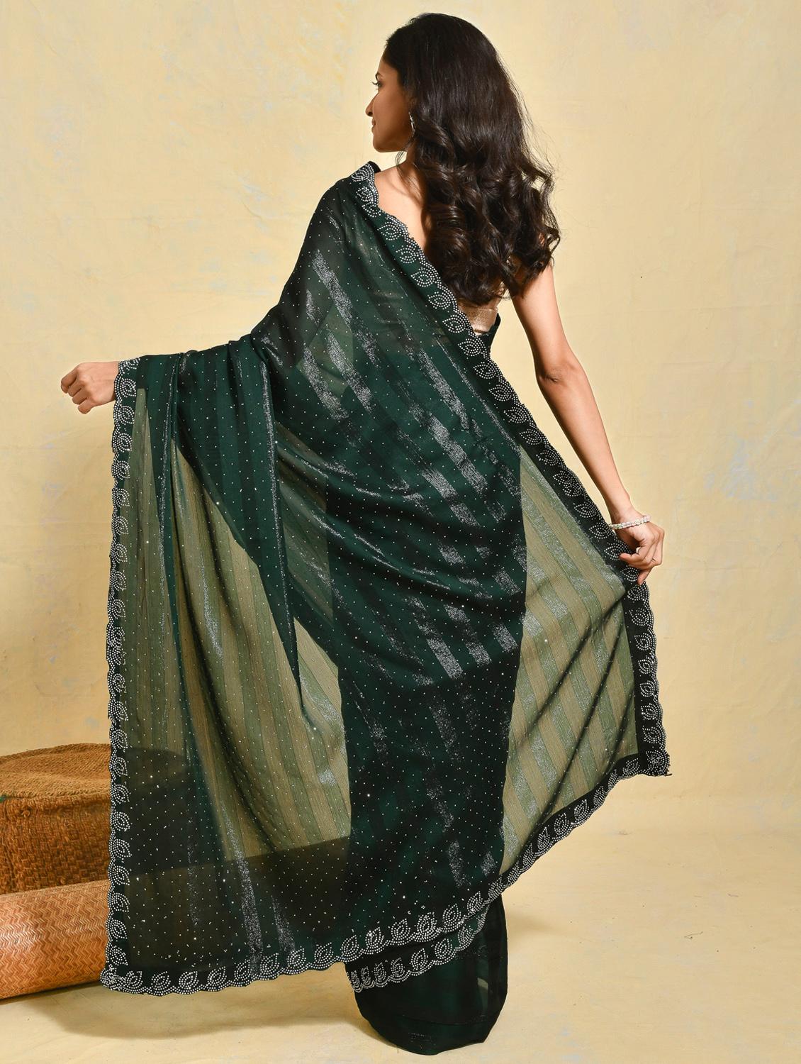 women striped embellished saree with blouse - 21965552 - Standard Image - 3