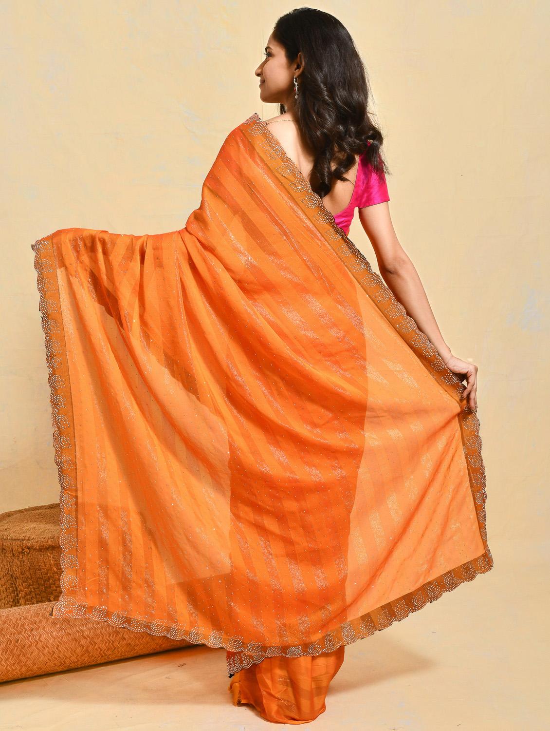 women striped embellished saree with blouse - 21965558 - Standard Image - 3