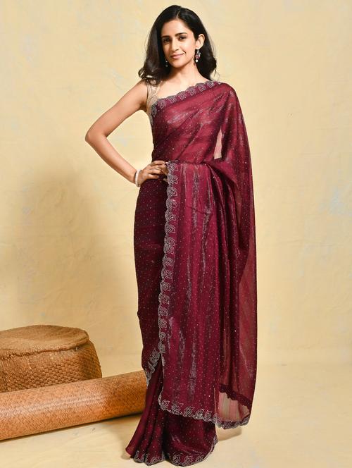 women striped embellished saree with blouse - 21965562 - Standard Image - 0