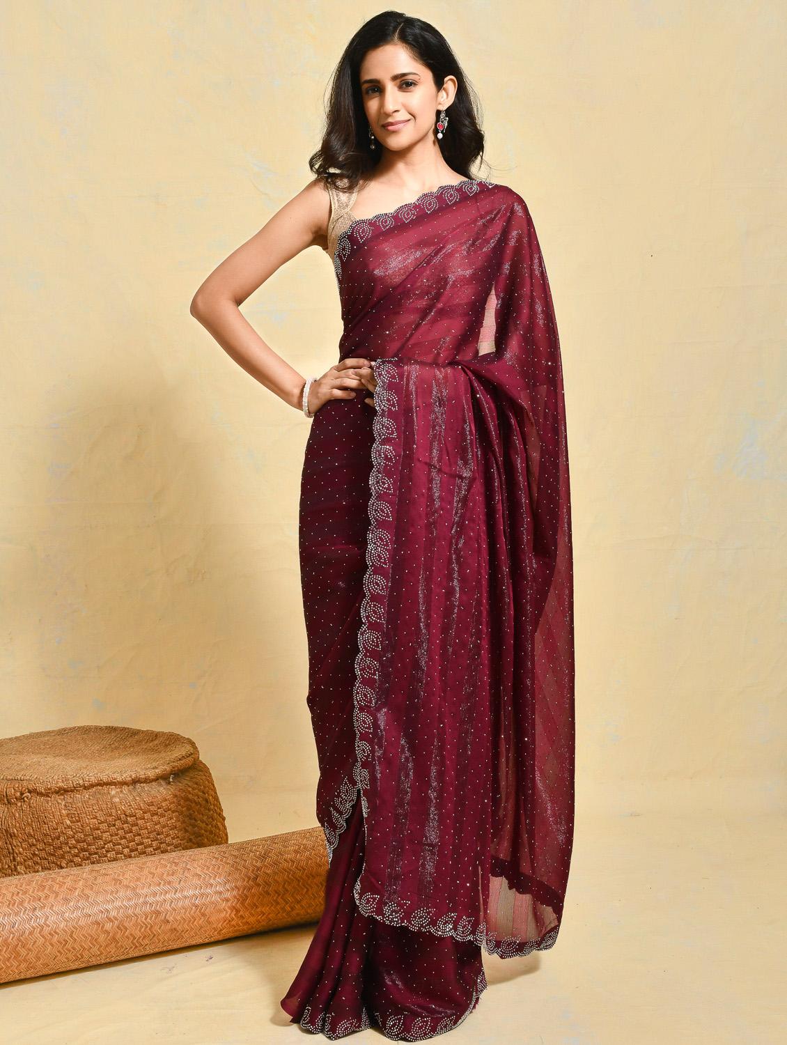women striped embellished saree with blouse - 21965562 - Zoom Image - 0
