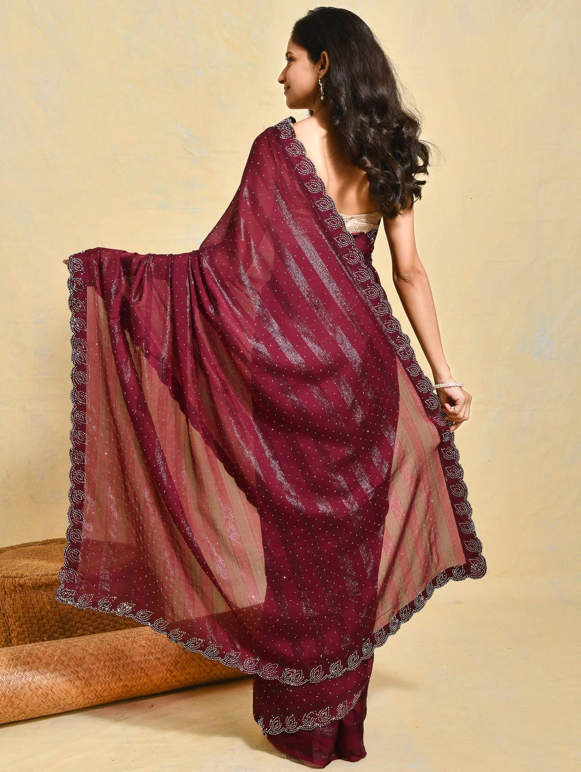 women striped embellished saree with blouse - 21965562 - Standard Image - 3
