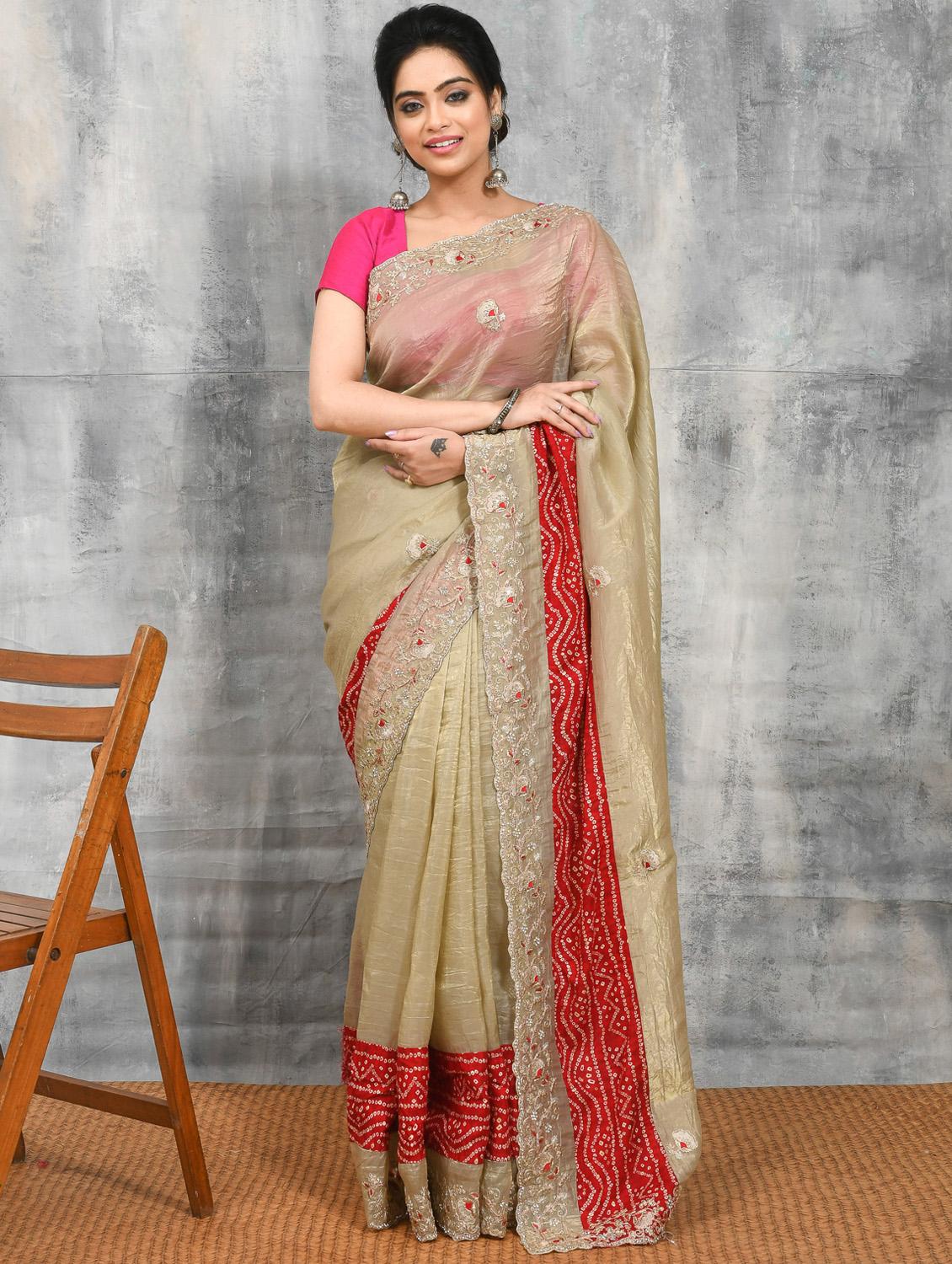 women solid with work embroidered saree with blouse