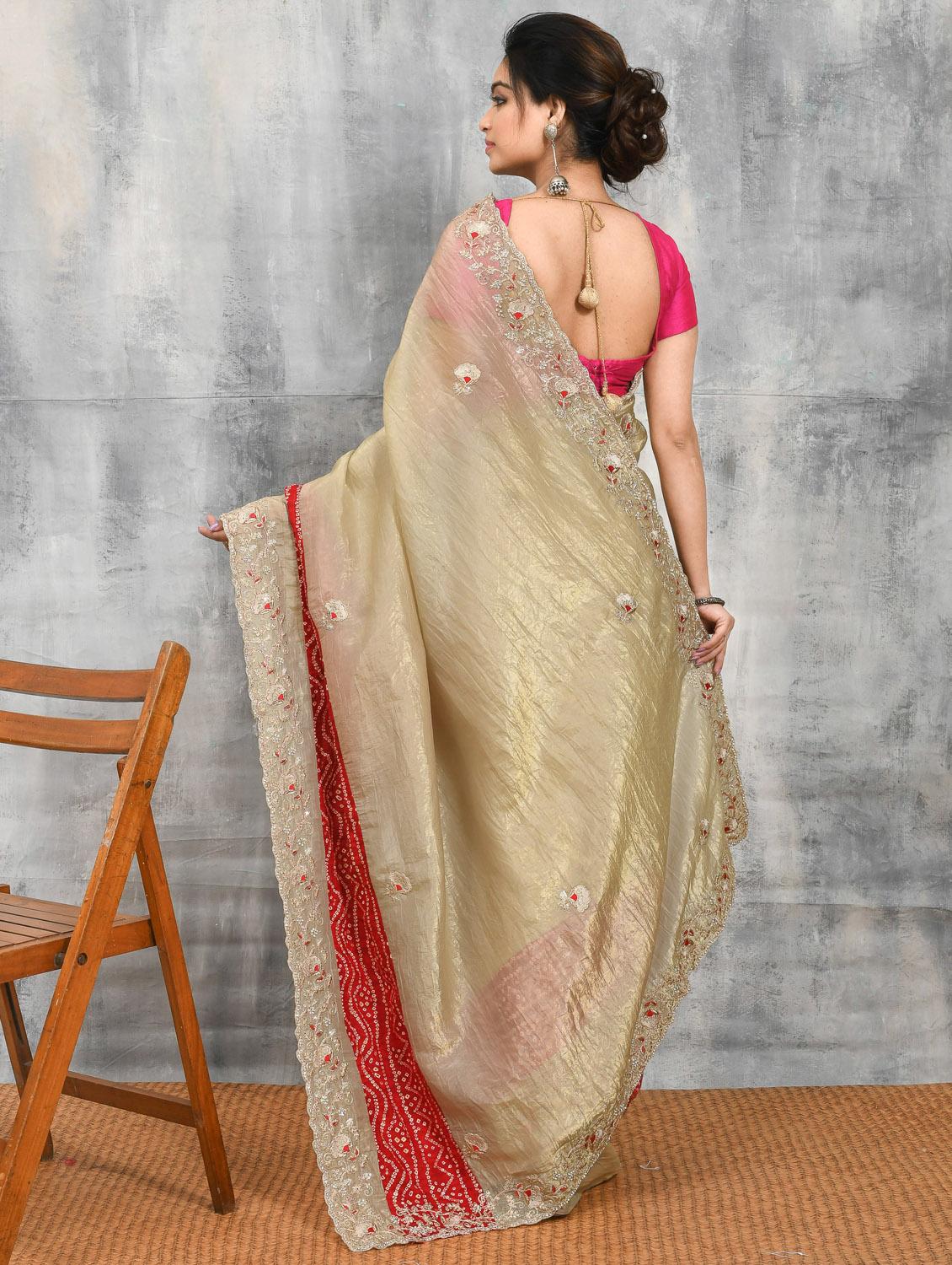 women solid with work embroidered saree with blouse - 21965581 - Standard Image - 3