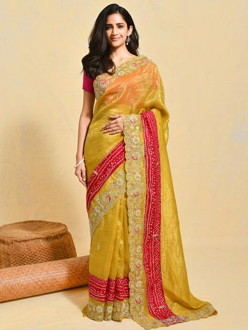 women solid with work embroidered saree with blouse - 21965585 -  Standard Image - 0