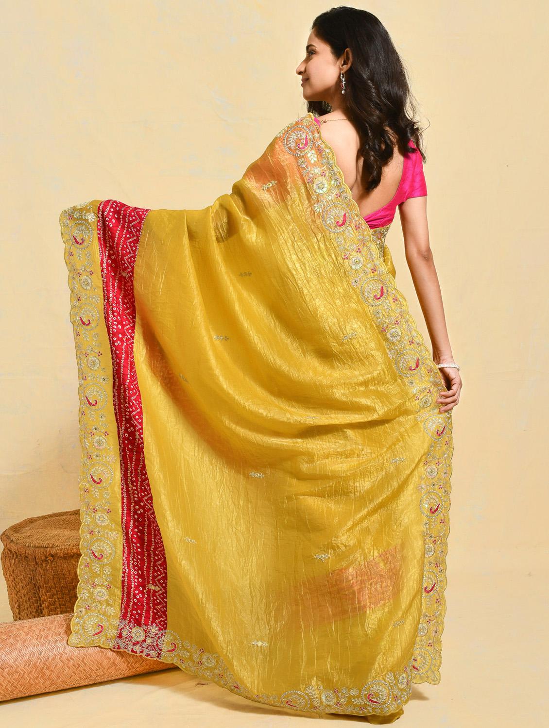 women solid with work embroidered saree with blouse - 21965585 - Standard Image - 3