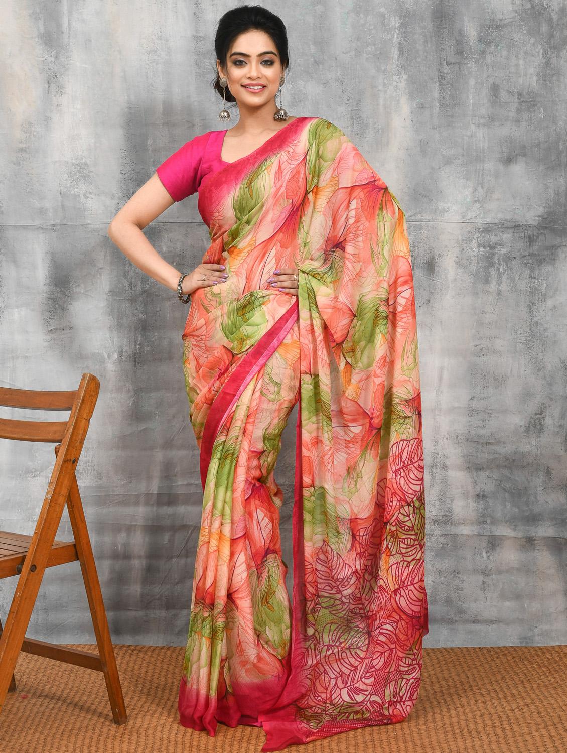 women printed casual wear saree with blouse - 21965591 - Zoom Image - 0