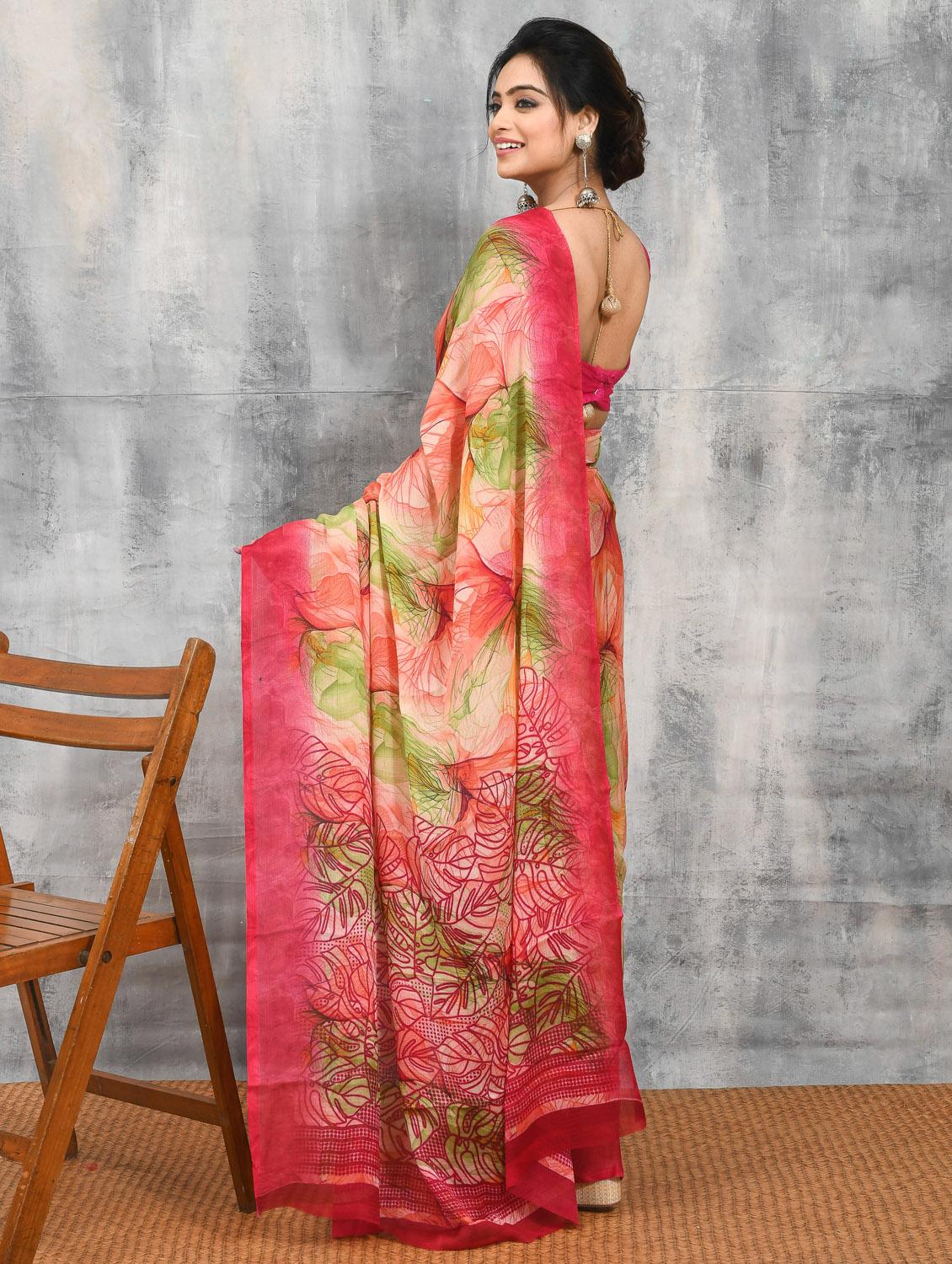 women printed casual wear saree with blouse - 21965591 - Standard Image - 3